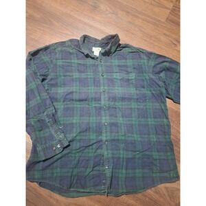 LL Bean Scotch Plaid Flannel Shirt Men's Size XL Blue Green Black